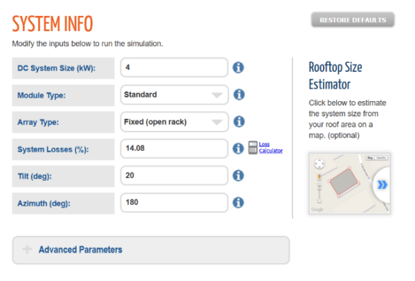 PV Watts Solar Calculator  Screen Shot